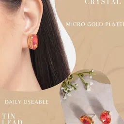 MANSIYAORANGE Set Of 2 Gold-Plated Crystals Studded Oval Shaped Korean Studs image 5