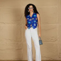 IVY BY KIBO Women Conversational Printed Linen Vest Top-picture-56