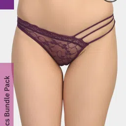 SweetFlirt Enterprises Women Pack of 2 Strappy Lace Hipster Seamless Briefs-picture-13