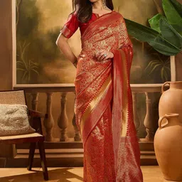 Maroosh Embellished Zari Silk Blend Designer Banarasi Saree-picture-28