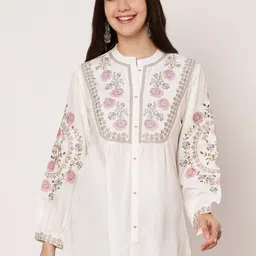 Atha Fashion Floral Embroidered Mandarin Collar Cotton Top-picture-16