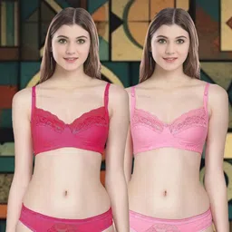 samvar Women Red,Pink Cotton Bra Panty Set for Lingerie Set Undergarments Pack of 2-picture-33