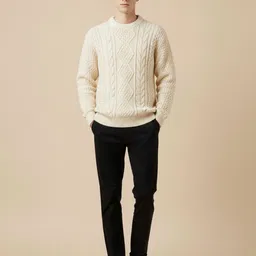 Mast & Harbour Men Cable Knit Self Design Round Neck Long Sleeve Pullover Sweater-picture-21