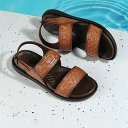 Mochi Men Leather Textured Comfort Sandals image 1