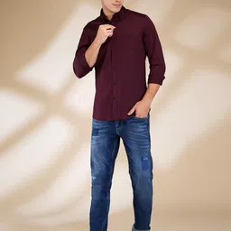 Being Human Men Classic Fit Spread Collar Solid Cotton Casual Shirt image 2