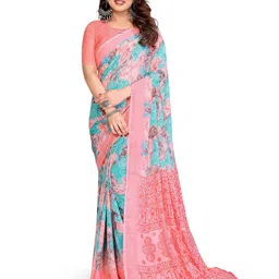 Moda Rapido Floral Printed Poly Georgette Saree image 1