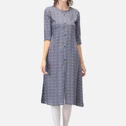 Biyu Polka Dot Printed Round Neck Pure Cotton A-Line Kurta-picture-11