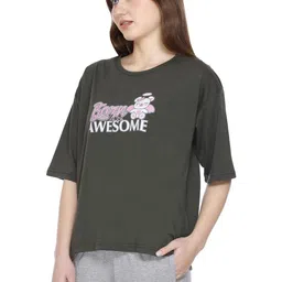 URBE-URBAN EVOLUTION Women Pack Of 2 Typography Printed Cotton Lounge T-Shirts image 5