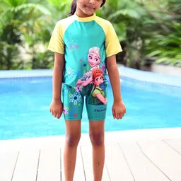 Yellow Bee Girls Disney Frozen With Elsa & Anna Printed Legsuit-image-19