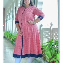 IKRASS Geometric Printed Round Neck A Line Kurta-image-0