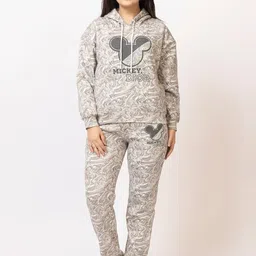 LASOON Printed Hooded Neck Sweatshirt With Trouser Co-Ords-image-4