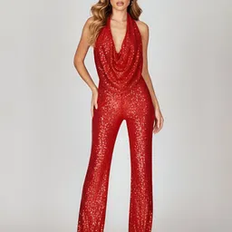 bebe Women Cowl Neck Basic Jumpsuit with Embellished-picture-16