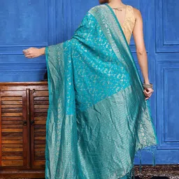 Meena Bazaar Ethnic Motifs Woven Design Zari Saree with Unstitched Blouse Piece image 2