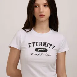 Outzidr Typography Printed Regular Fit Cotton Cropped T-Shirt-image-97