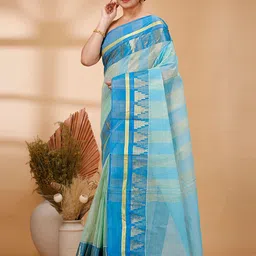 DipDiya Striped Zari Pure Cotton Taant Saree image 2