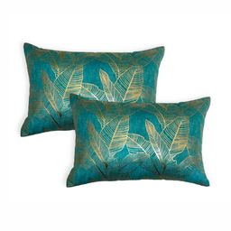 TANLOOMS Teal & Gold-Toned Set of 2 Floral Velvet Rectangle Cushion Covers-picture-21