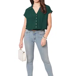 G0-4 IT Women Spread Collar Cap Sleeves Chiffon Shirt Style Top-picture-13
