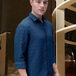 SAMRIZ Men Standard Fit Geometric Printed Spread Collar Casual Shirt image 4