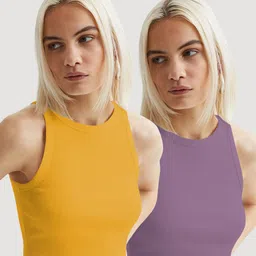 BAESD Women's Pack of 2 Solid Ribbed Tank Crop Top image 2