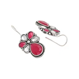 Sangria Stone Studded & Beaded Floral Shape Drop Earrings image 4