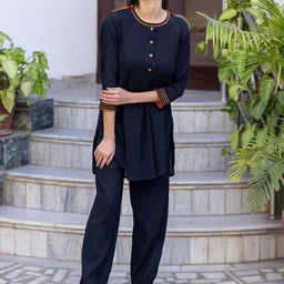 INAAYA JAIPUR Embroidered Pure Cotton Tunic With Trousers Co-Ords image 3