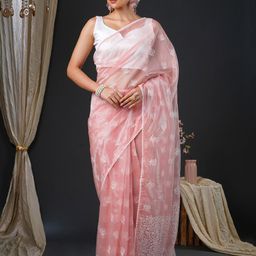 anouk rustic Anouk Floral Embroidered Organza Party Wear Saree with Matching Blouse-picture-17