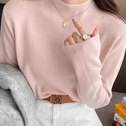 HERE&NOW Women Striped High Neck Long Sleeves Pullover Sweaters image 2