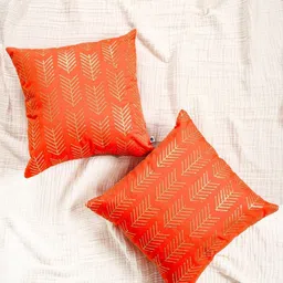 fingercraft Orange & Gold-Toned Set of 2 Embellished Square Cushion Covers-picture-14