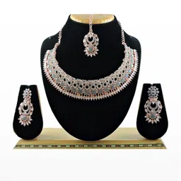 VATSALYA creation Rose Gold-Plated Artificial Stone Studded Jewellery Set image 2
