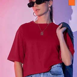 DIMPY GARMENTS Women Pack of 2 Solid Round Neck Cotton Relaxed Fit T-shirts-picture-10