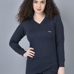 Dollar Women Navy Blue V-Neck Thermal RN Vest-picture-5