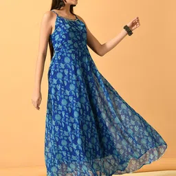 KALINI Ethnic Motifs Printed Chiffon Maxi Dress image 5