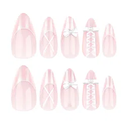 Secret Lives Set Of 24 Glossy With 3D Bow & Stud Cross Design Nails - Pink Princess image 3