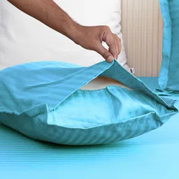 WEAVE AND DECOR Turquoise Blue Striped 300 TC King Bedsheet with 2 Pillow Covers image 2