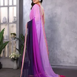 Mitera Ombre Dyed Embroidered Border Saree With Blouse Piece image 2