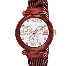 Gopal Shopcart Unisex Embellished Analogue Watch Mina White Dial Red Maganet-picture-24