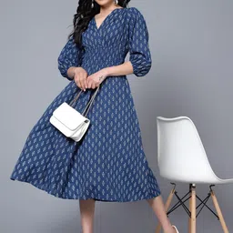Femvy Women Floral Printed Fit & Flare Dress-image-22