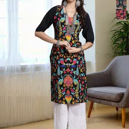 HERE&NOW Selection Of 3 Ethnic Motifs Printed Round Neck Straight Kurtas-picture-30