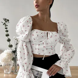 LULU & SKY Floral Print Bell Sleeve Crop Top-picture-38