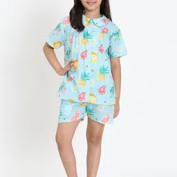 Maaesa Girls Tropical Printed Pure Cotton Night suit-image-8