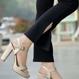 Stylestry Girls Synthetic Patent Block Sandal Heels image 2