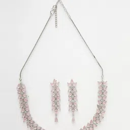 ZENEME Rhodium Plated Stones Studded Jewellery Set image 2