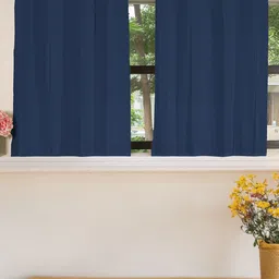 URBAN SPACE Waffle Navy Blue Cotton 2 Pieces Window Curtains-image-38