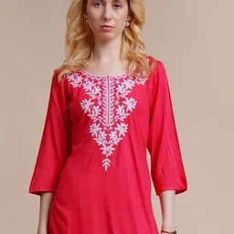 STYLERISE Women Floral Embroidered Round Neck Straight Short Kurti-picture-12