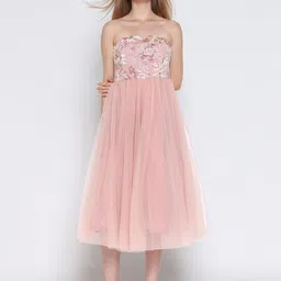 COVER STORY Floral Embroidered Strapless Tulle Fit & Flare Midi Dress-image-50