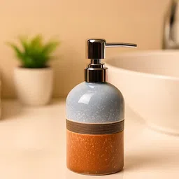 MARKET99 Grey & Orange Abstract Glossy Ceramic Soap Dispenser-picture-15