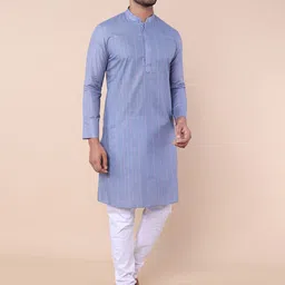 NAMASKAR Striped Printed Mandarin Collar Straight Kurta-image-50