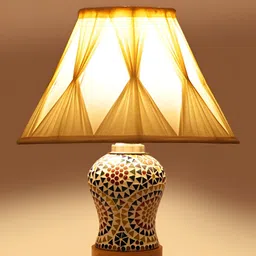 Aura Off White & Yellow Textured Glass Frustum Shaped Table Lamp image 2