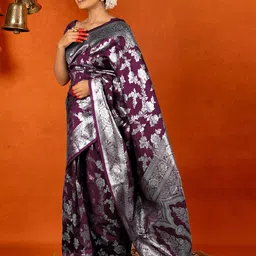 KALINI Woven Design Zari Banarasi Saree With Blouse Piece image 5
