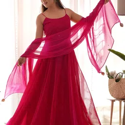 Rangpur Bandhani Printed Georgette Fit and Flare Georgette Ethnic Dress with Dupatta-picture-28